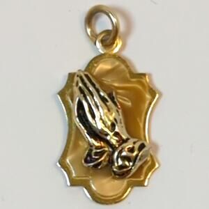 Vintage W Germany Praying Hands Catholic Pendant | Gold Tone Religious Charm